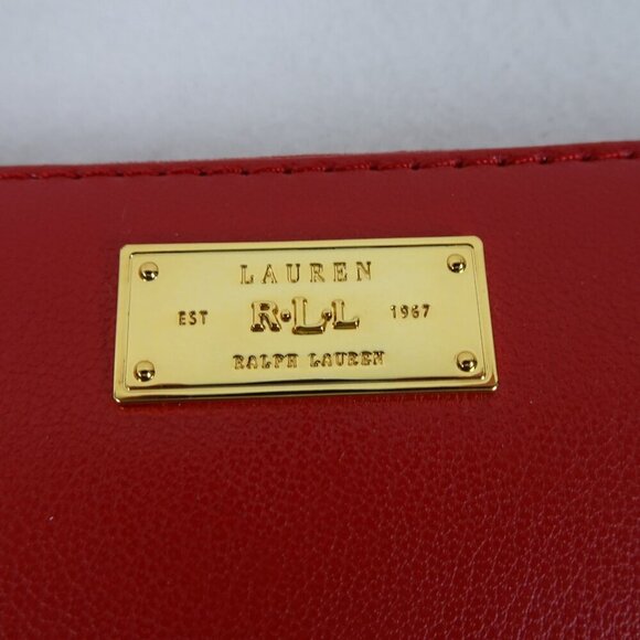 Ralph Lauren Red Leather Wallet Zip Around Goldtone Hardware Original $128 - Picture 2 of 9